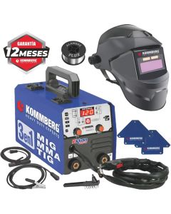 Combo Soldadora 3 En 1 Tig Mma Mig 120 A + Máscara Fotosensible + 2 Escuadras Magnéticas + Alambre Flux Kommberg