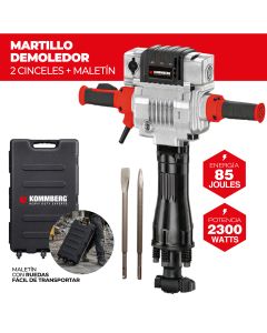 Martillo Demoledor 85j 2300w + 2 Cinceles + Maletín Con Accesorios Kommberg