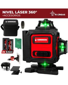 Nivel Laser 360 Autonivelante Kommberg Luz Verde 16 Líneas 2 Baterías Y Accesorios